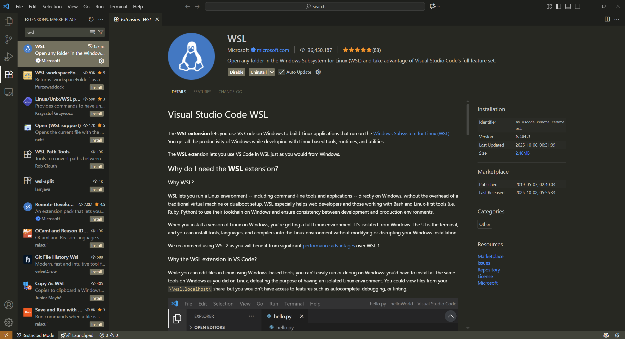 为 VS Code 安装 WSL 扩展