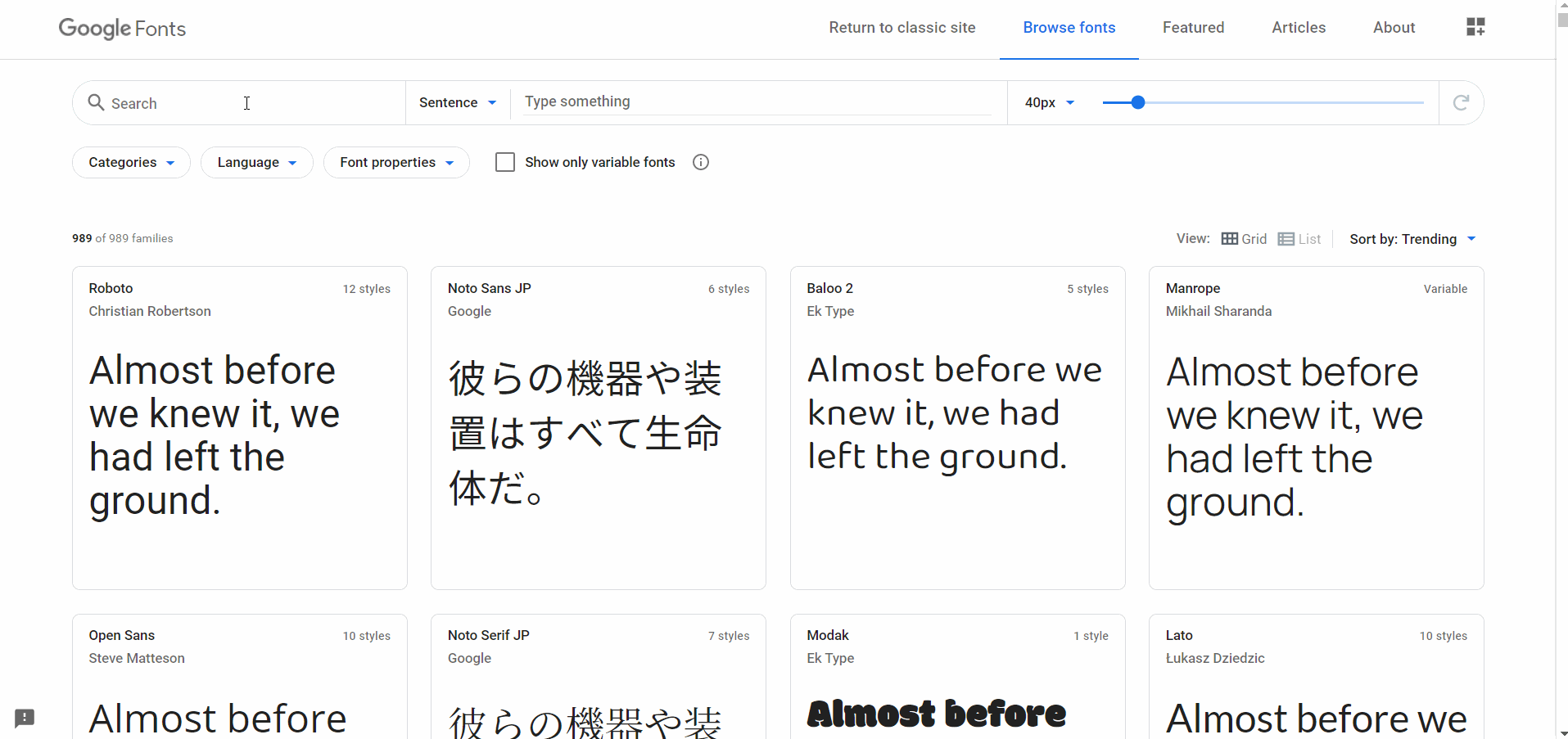 在Google Fonts上查找喜欢的字体