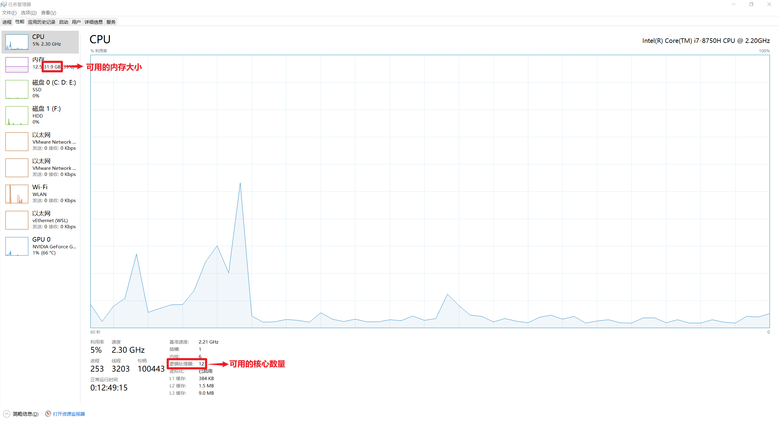 查看主机的 CPU 核心总数和内存大小