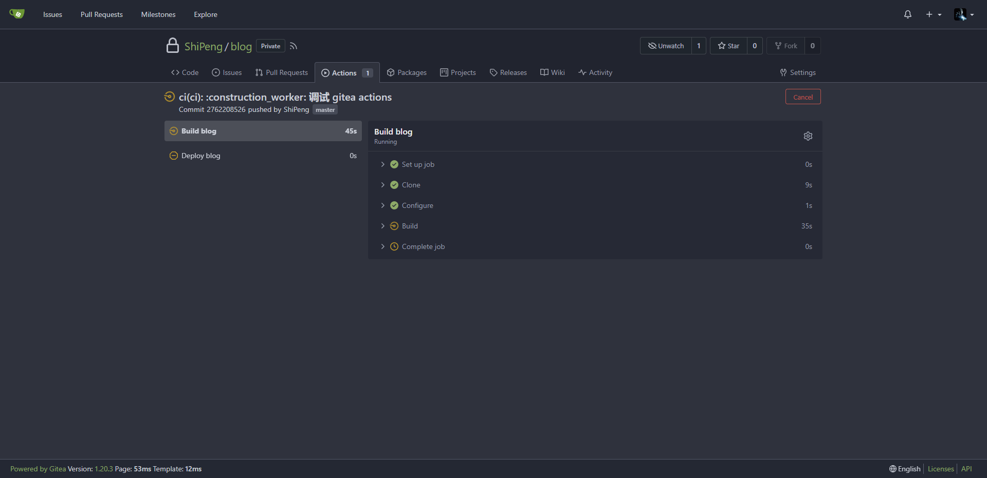 正在运行的 Gitea Actions 工作流