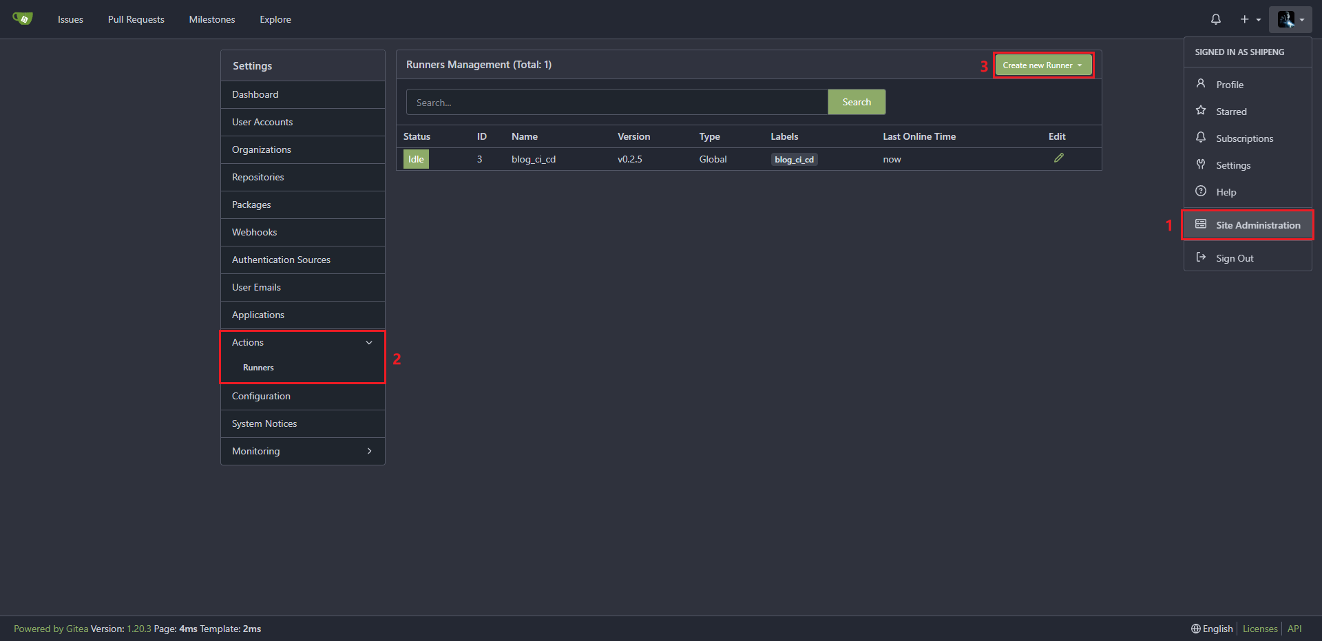 获取用于注册 runner 的 gitea token