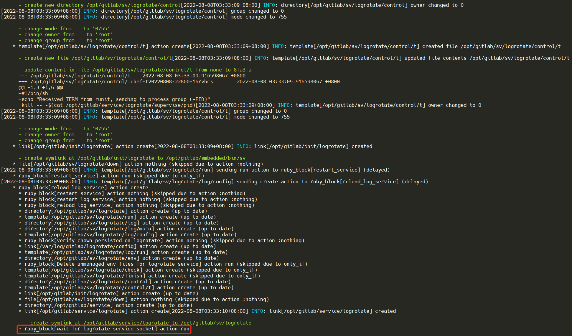 配置 GitLab 时卡在 ruby_block