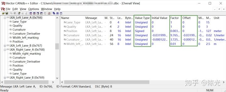 Mobileye车道线dbc片段