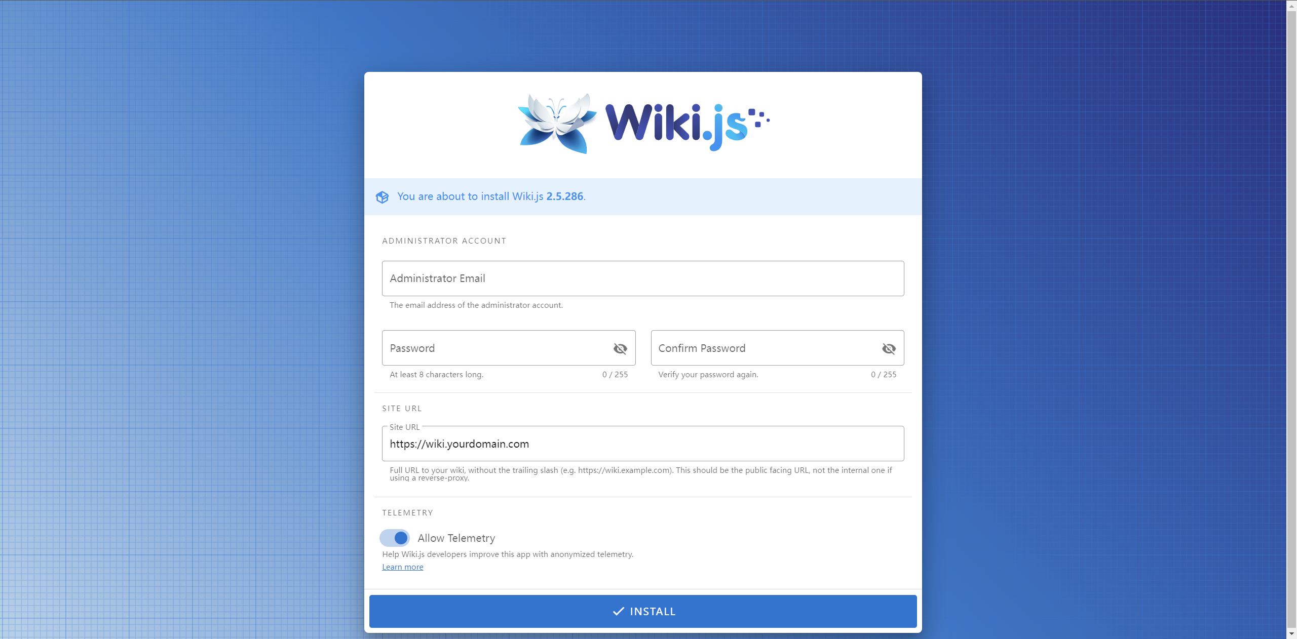 Wiki.js 初始化安装界面